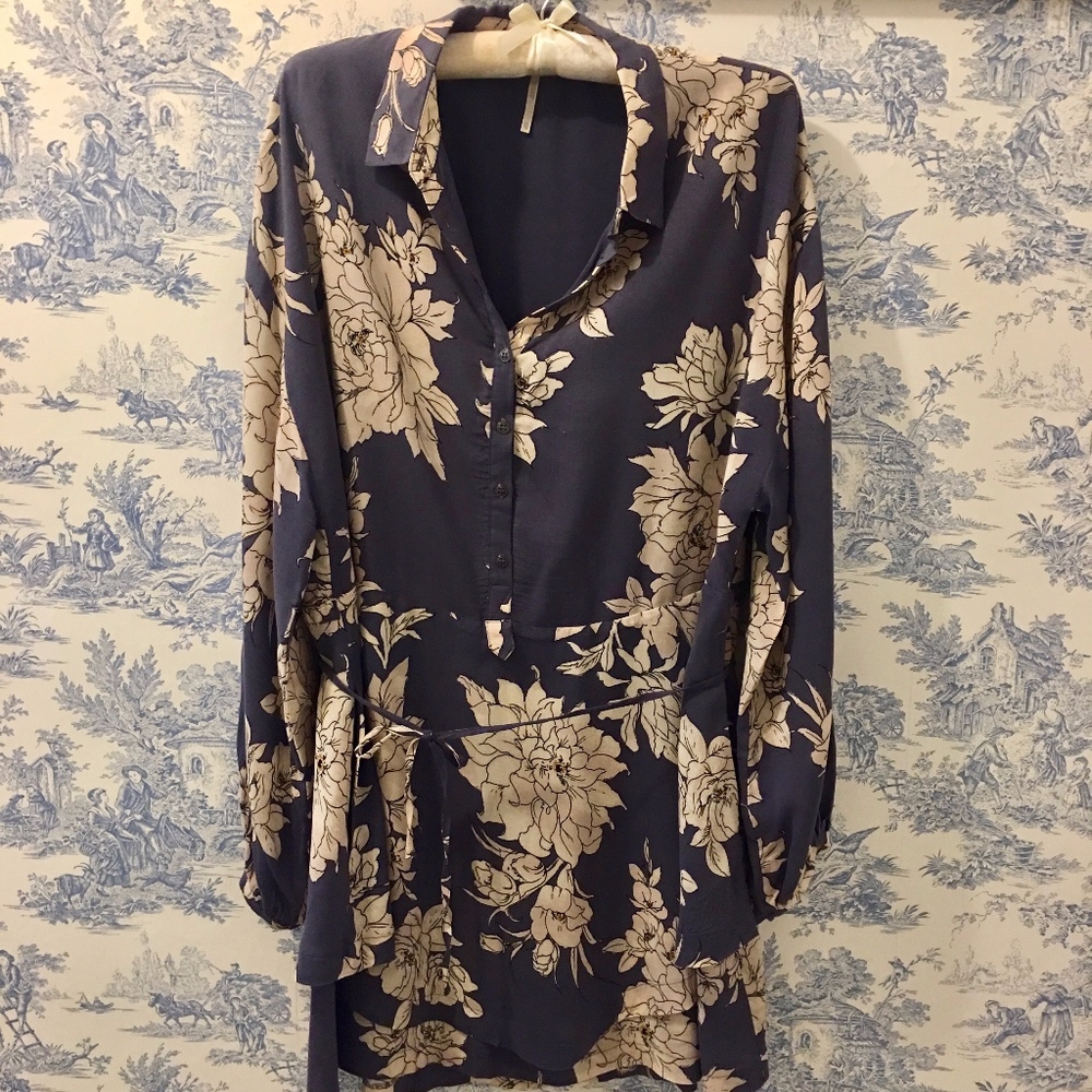 Free People Dark Blue Mini Dress Tunic, XS